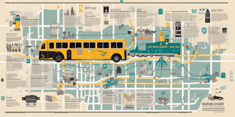 mage of a colorful RTA bus map with highlighted Jazzfest routes, featuring icons of jazz instruments and music notes. Show passengers happily boarding the bus with their Jazzfest gear.