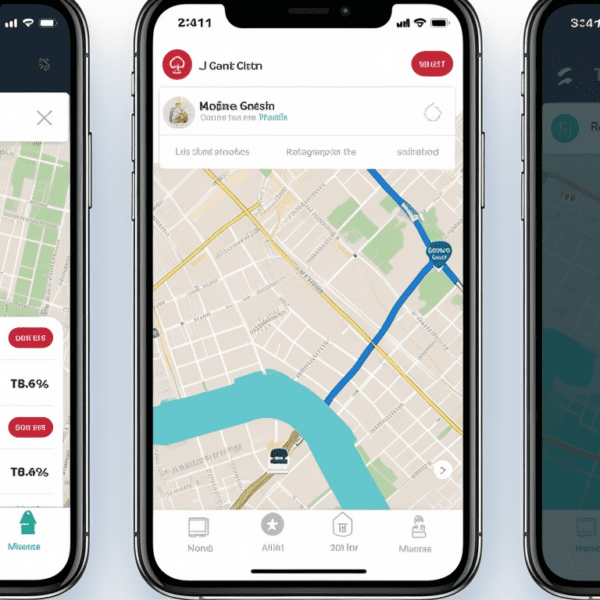 n image of a smartphone with the RTA Trip Planner app open, showing a jazzfest location being entered and the app generating a step-by-step route guide with highlighted transit options.