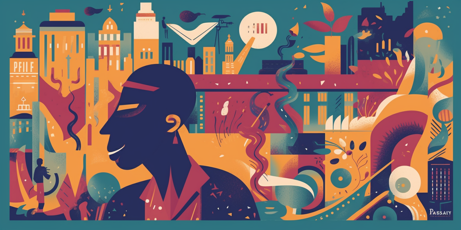 an image showcasing a person with a JazzFest public transit pass on a bus or streetcar, surrounded by colorful jazz-themed decorations and landmarks, highlighting the ease and affordability of transit during the festival.