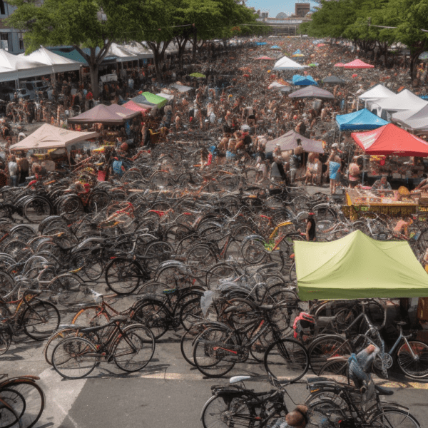 crowded bicycle parking area at JazzFest