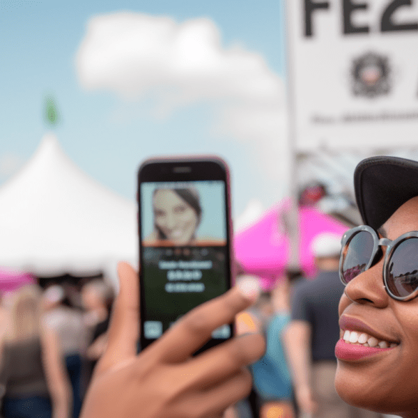 image that shows a Jazzfest attendee holding up their phone with the rideshare app open