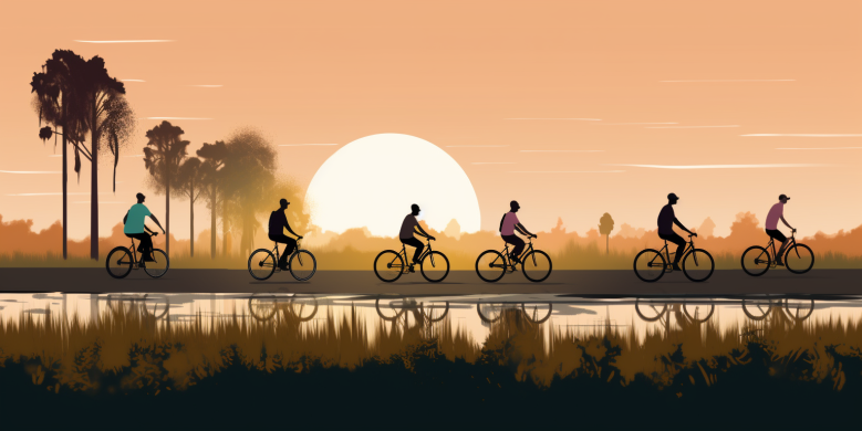 an image of a group of people riding e-bikes along a scenic route near Jazzfest.