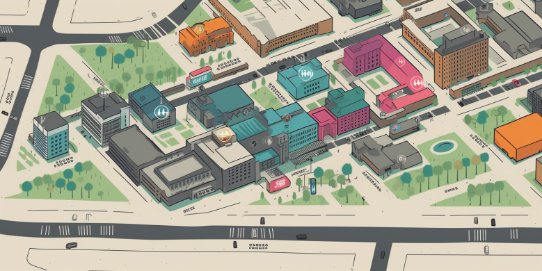 an illustration of a detailed New Orleans city map highlighting parking garages around the venue of Essence Fest.