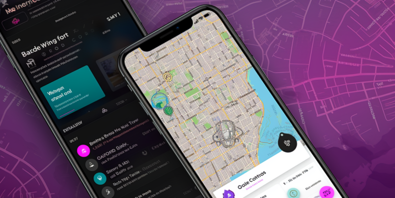 a smartphone displaying Uber and Lyft apps and uber car, Essence Fest tickets, a map of New Orleans, iconic city landmarks and a step-by-step numbered pathway connecting them.